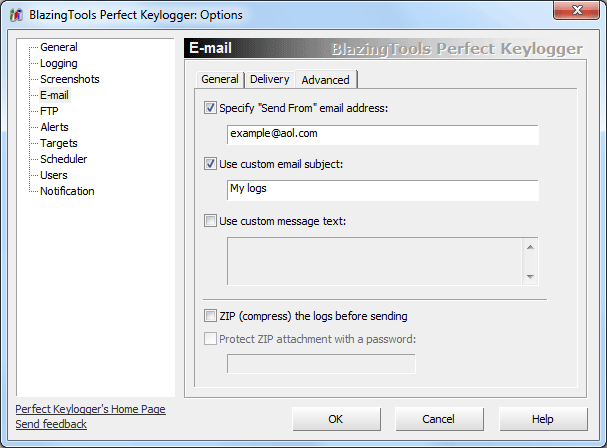 Advanced e-mail options