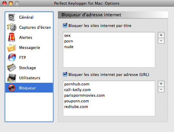 MacBook Air spy software for parents - Perfect Key logger - website blocking options