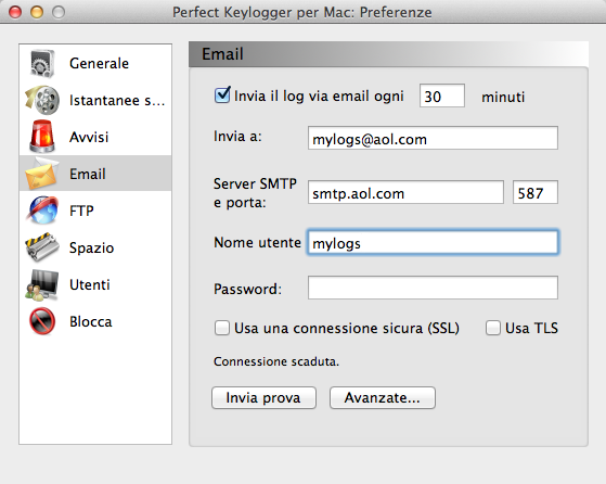 Keylogger for Mac - Perfect Keylogger - Email Options