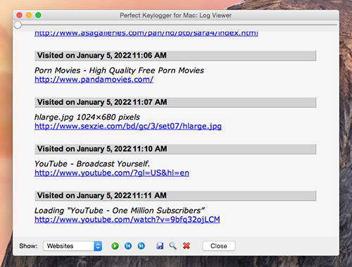 Click to enlarge. Mac OS X Keyboard Logger - Log Viewer: Screen shots captured