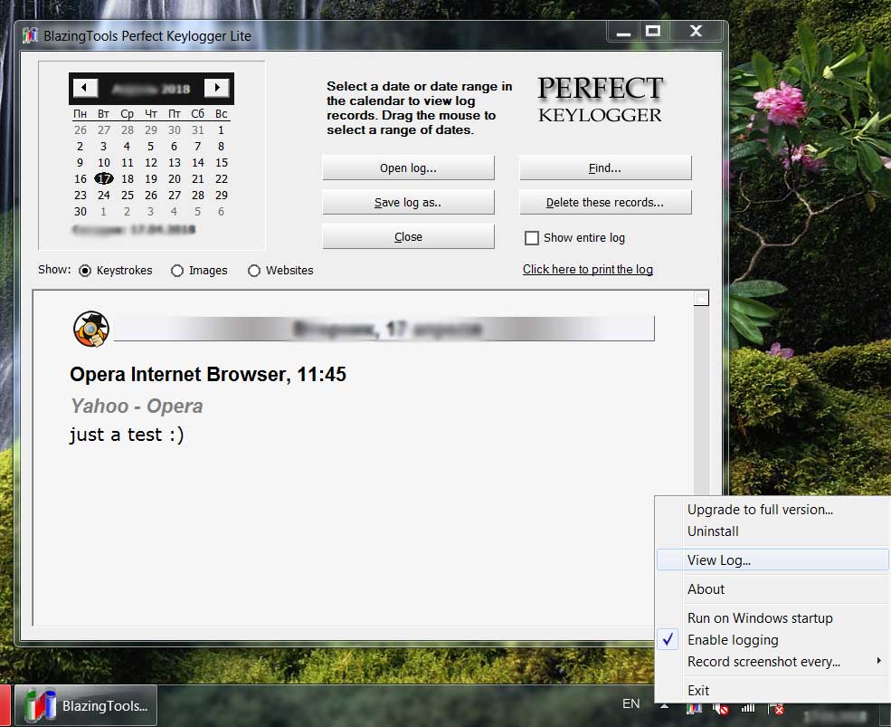 BlazingTools Perfect Keylogger Lite Screenshot