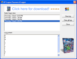 XP Logon Password Logger - Records keystrokes at Windows 2000/XP logon