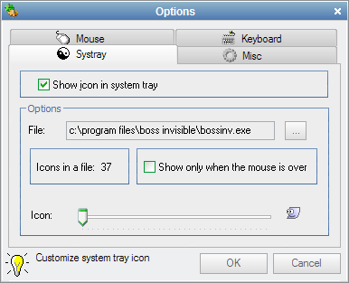 Boss Invisible Systray Options