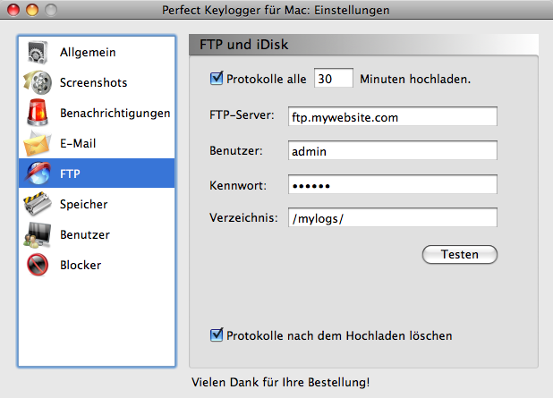 Stealth invisible Mac keylogger - Perfect Keylogger - FTP uploading options
