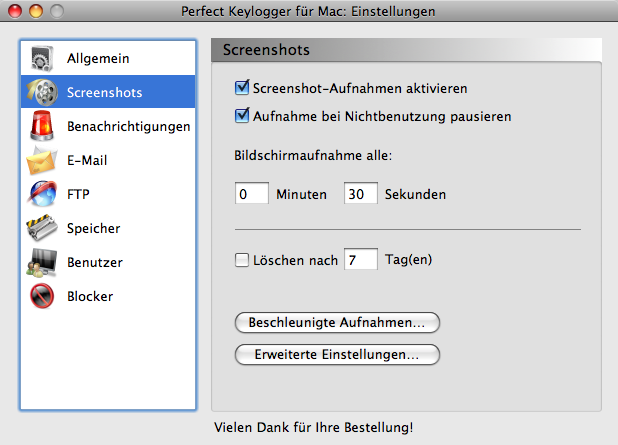 Keylogger for Mac - Perfect Key Logger - Screenshot recording options