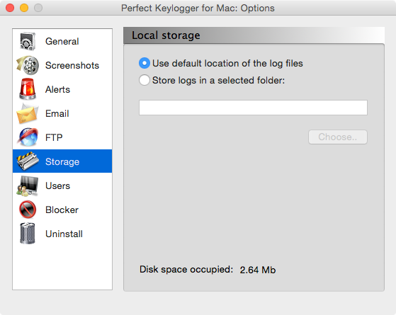 iMac and MacBook monitoring software - Perfect Keylogger - storage options
